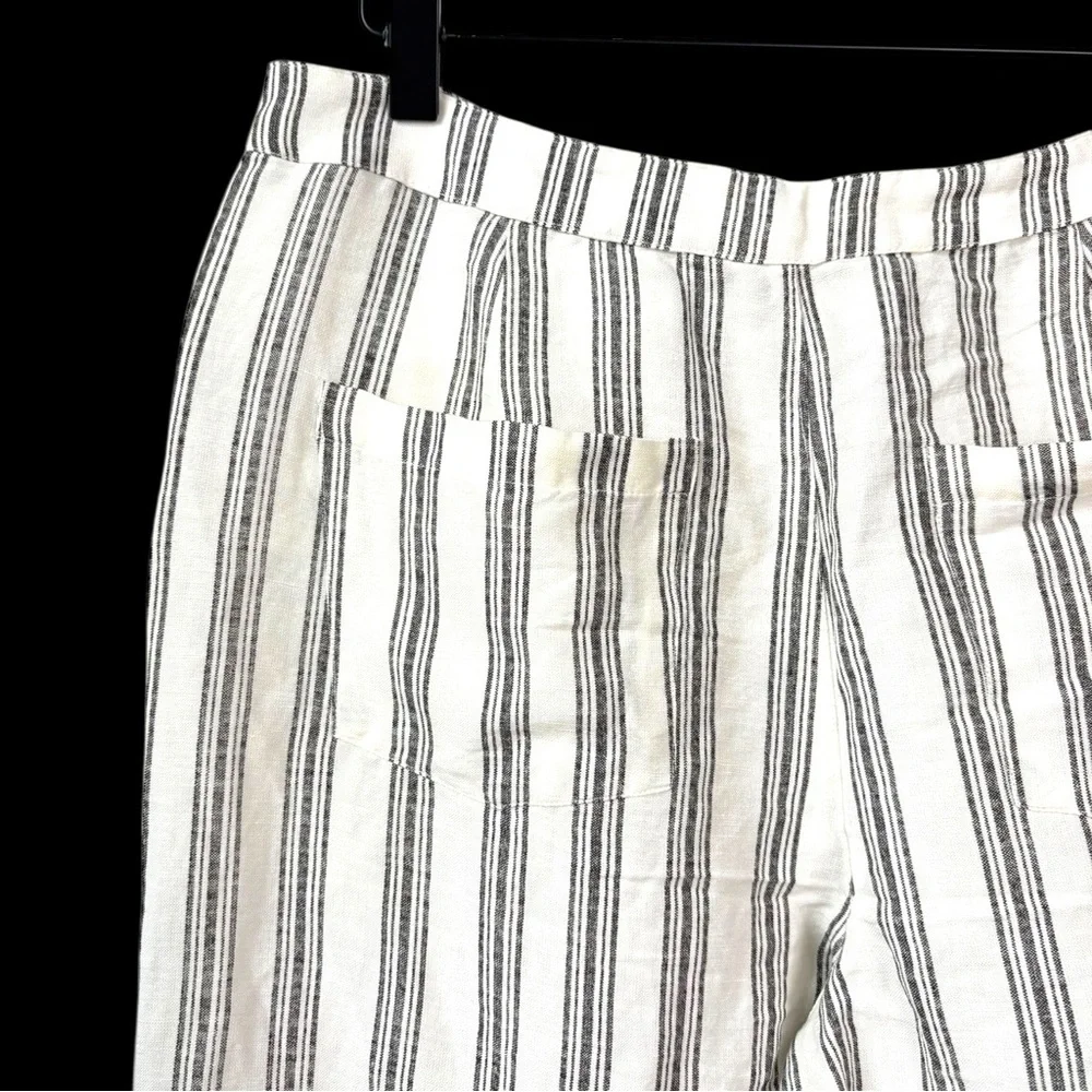 Mango‎ MNG Off-White & Black Linen Striped Cropped Parallel Trousers Pants Small